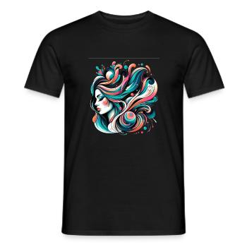 figure féminine avec des cheveux flottants - T-shirt homme - noir - Devant - AI Model Male 178 light (178cm)
