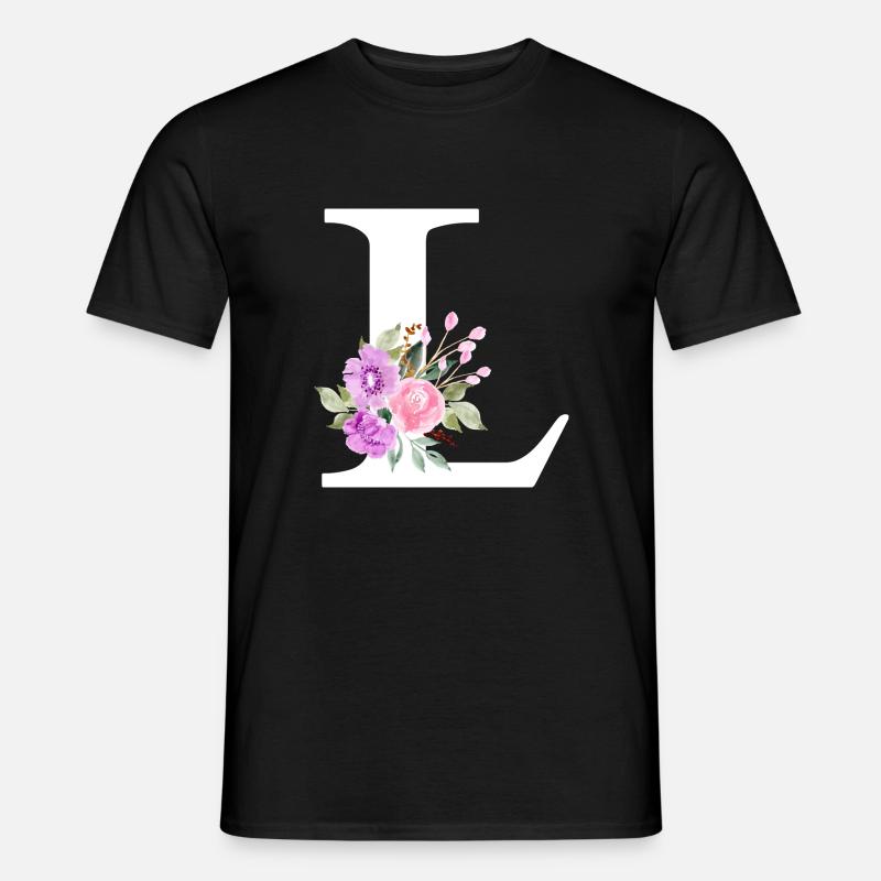Lila Blumenbuchstabe L - Männer T-Shirt - Schwarz