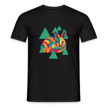 Dessin d’une biche colorée parmi les arbres - T-shirt homme - noir - Devant - AI Model Male 178 light (178cm)