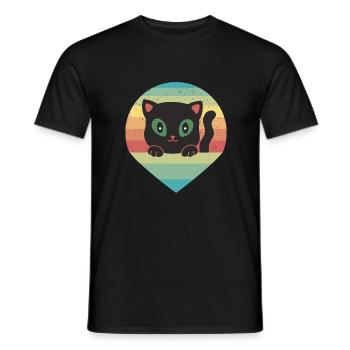 Retro Katze 80er - Männer T-Shirt - Schwarz - Vorne - AI Model Male 178 light (178cm)