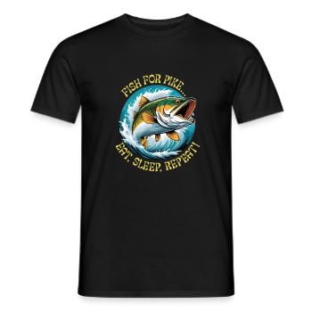 Pêcher le brochet... Mangez, dormez, répétez ! - T-shirt homme - noir - Devant - AI Model Male 178 light (178cm)
