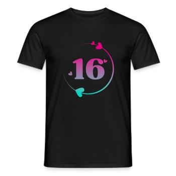 16th Birthday Colorful Heart Circle - Men's T-Shirt - black - Front - AI Model Male 178 light (178cm)