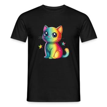 Süße Regenbogen Katze - Männer T-Shirt - Schwarz - Vorne - AI Model Male 178 light (178cm)
