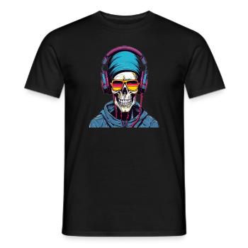 Techno Skeleton Cyberpunk Skull Raver - T-shirt homme - noir - Devant - AI Model Male 178 light (178cm)