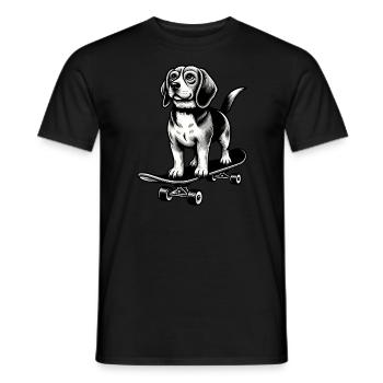 Beagle Hund Skateboard schwarz weiß Tattoo Stil - Männer T-Shirt - Schwarz - Vorne - AI Model Male 178 light (178cm)