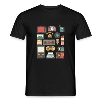 Vintage 90s Technology Old Gadgets TShirt - Men's T-Shirt - black - Front - AI Model Male 178 light (178cm)