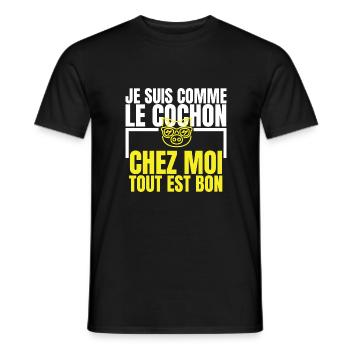 Je suis comme le cochon, chez moi tout est bon - T-shirt homme - noir - Devant - AI Model Male 178 light (178cm)