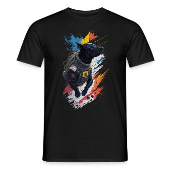 Illustration eines Hundes im Raumanzug - Männer T-Shirt - Schwarz - Vorne - AI Model Male 178 light (178cm)