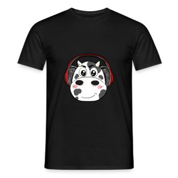 Cow with headphones - Men's T-Shirt - black - Front - AI Model Male 178 light (178cm)