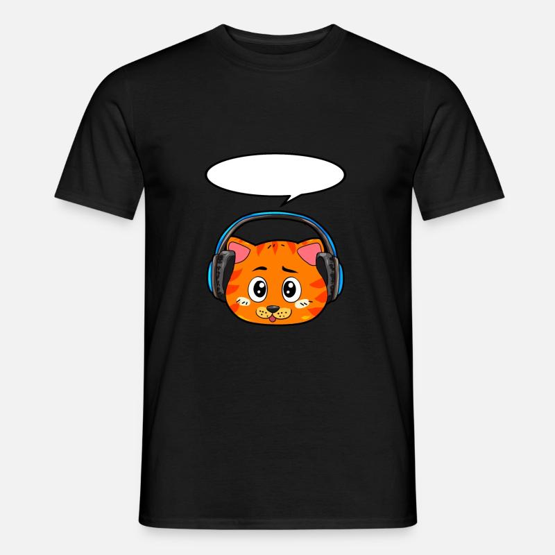 Katze mit Kopfhörer - Männer T-Shirt - Schwarz