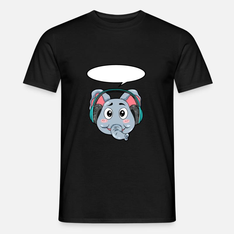 Elefant mit Kopfhörer - Männer T-Shirt - Schwarz