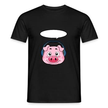 Pig with headphones - Men's T-Shirt - black - Front - AI Model Male 178 light (178cm)