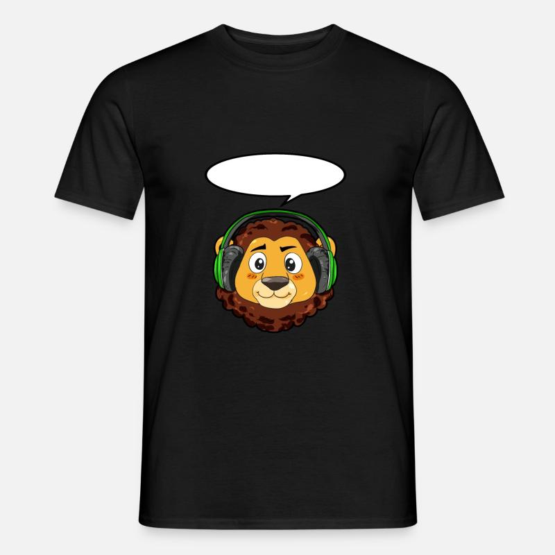Löwe mit Kopfhörer - Männer T-Shirt - Schwarz