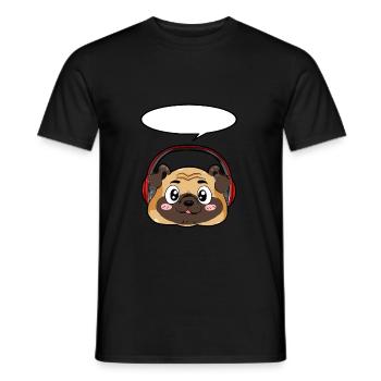 Pug with headphones - Men's T-Shirt - black - Front - AI Model Male 178 light (178cm)