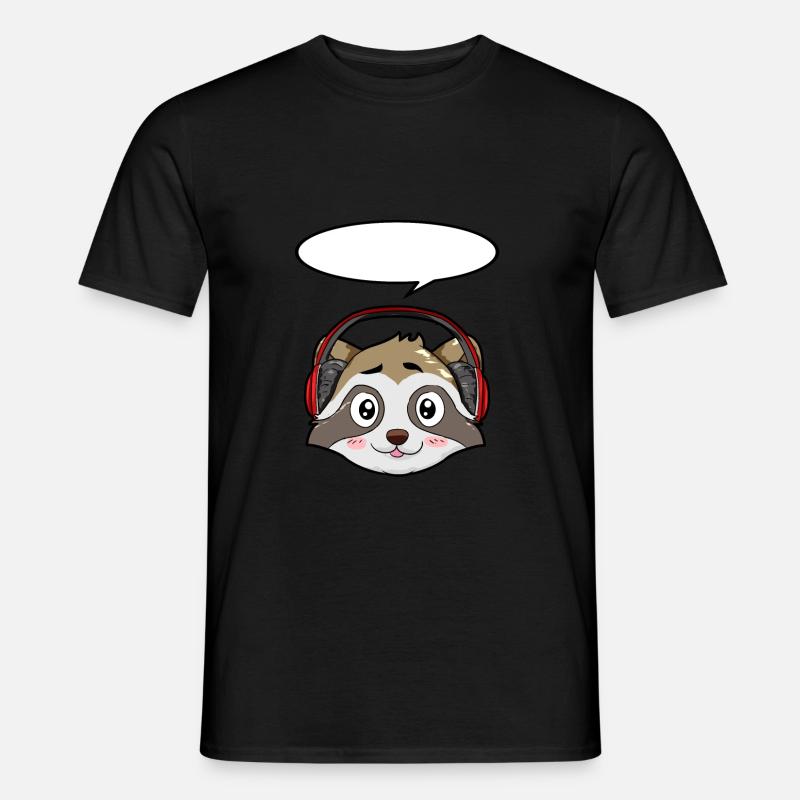 Waschbär mit Kopfhörer - Männer T-Shirt - Schwarz