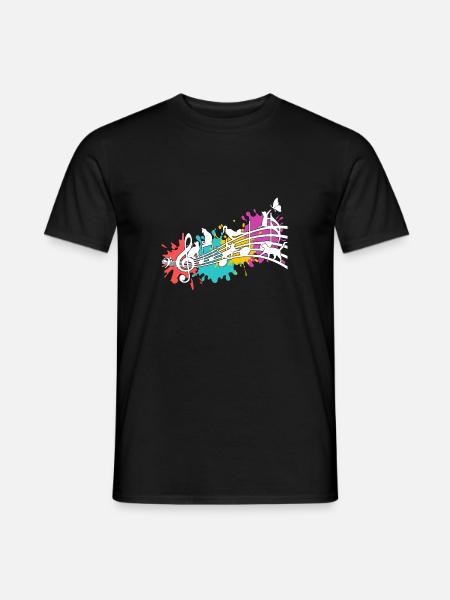 Lustige Katzen Notenlinien Farbkleckse - Männer T-Shirt - Schwarz