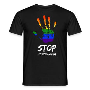 Stop Homophobia LGBT Gay Pride CSD Hand Regenbogen - Männer T-Shirt - Schwarz - Vorne - AI Model Male 178 light (178cm)