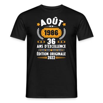 Cadeau D'anniversaire Rétro 36 Ans Août 1986 - T-shirt homme - noir - Devant - AI Model Male 178 light (178cm)
