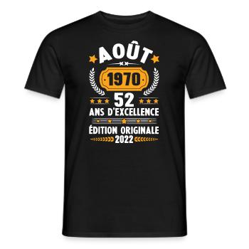 Cadeau D'anniversaire Rétro 52 Ans Août 1970 - T-shirt homme - noir - Devant - AI Model Male 178 light (178cm)