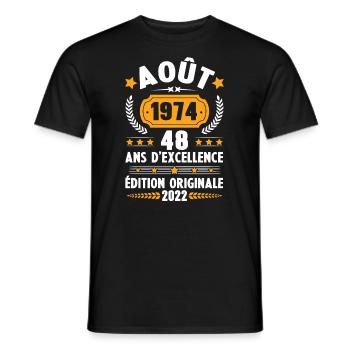 Cadeau D'anniversaire Rétro 48 Ans Août 1974 - T-shirt homme - noir - Devant - AI Model Male 178 light (178cm)