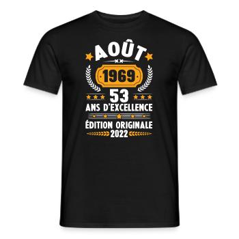Cadeau D'anniversaire Rétro 53 Ans Août 1969 - T-shirt homme - noir - Devant - AI Model Male 178 light (178cm)