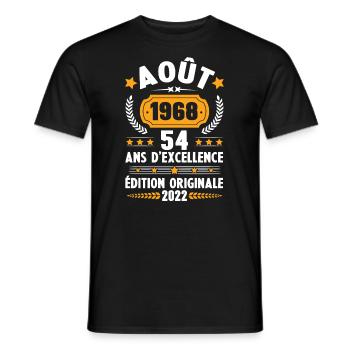 Cadeau D'anniversaire Rétro 54 Ans Août 1968 - T-shirt homme - noir - Devant - AI Model Male 178 light (178cm)