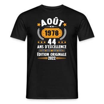 Cadeau D'anniversaire Rétro 44 Ans Août 1978 - T-shirt homme - noir - Devant - AI Model Male 178 light (178cm)