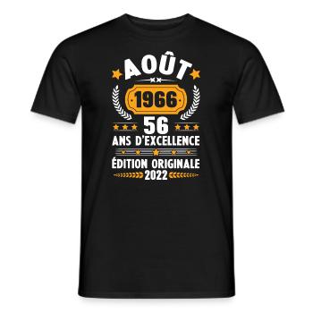 Cadeau D'anniversaire Rétro 56 Ans Août 1966 - T-shirt homme - noir - Devant - AI Model Male 178 light (178cm)