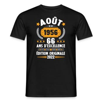 Cadeau D'anniversaire Rétro 66 Ans Août 1956 - T-shirt homme - noir - Devant - AI Model Male 178 light (178cm)