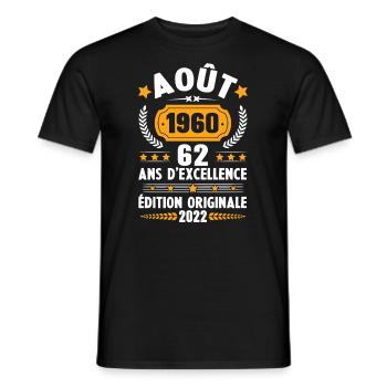 Cadeau D'anniversaire Rétro 62 Ans Août 1960 - T-shirt homme - noir - Devant - AI Model Male 178 light (178cm)