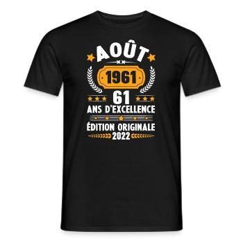 Cadeau D'anniversaire Rétro 61 Ans Août 1961 - T-shirt homme - noir - Devant - AI Model Male 178 light (178cm)