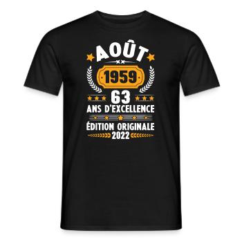 Cadeau D'anniversaire Rétro 63 Ans Août 1959 - T-shirt homme - noir - Devant - AI Model Male 178 light (178cm)