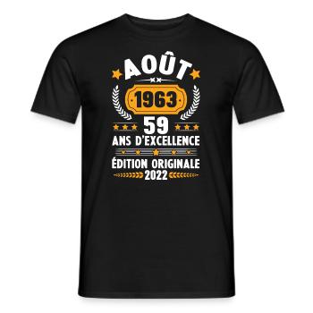 Cadeau D'anniversaire Rétro 59 Ans Août 1963 - T-shirt homme - noir - Devant - AI Model Male 178 light (178cm)