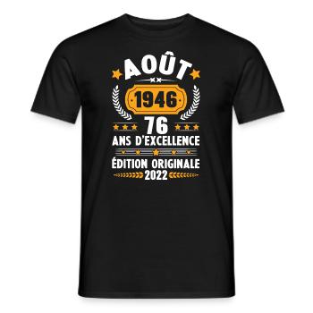 Cadeau D'anniversaire Rétro 76 Ans Août 1946 - T-shirt homme - noir - Devant - AI Model Male 178 light (178cm)