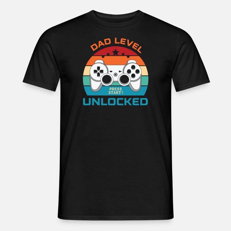 Dad Level Unlocked- Press Start! - Männer T-Shirt - Schwarz