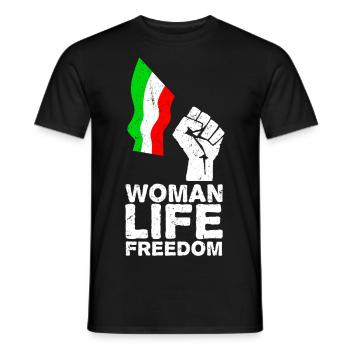 Woman, Life, Freedom | Free Iran! | Mit Flagge - Männer T-Shirt - Schwarz - Vorne - AI Model Male 178 light (178cm)