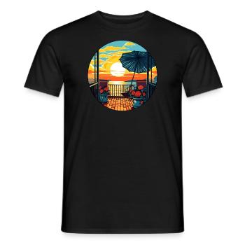 Holidays on the balcony, parasol, sun, sea - Men's T-Shirt - black - Front - AI Model Male 178 light (178cm)