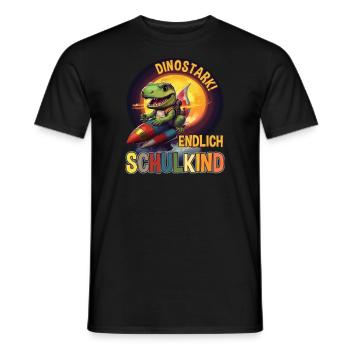 Kids Dino School Enrollment Schoolchild 2023 School Cone - Men's T-Shirt - black - Front - AI Model Male 178 light (178cm)