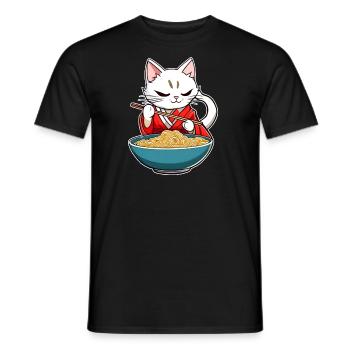 Cute Asian cat and ramen noodles - Men's T-Shirt - black - Front - AI Model Male 178 light (178cm)
