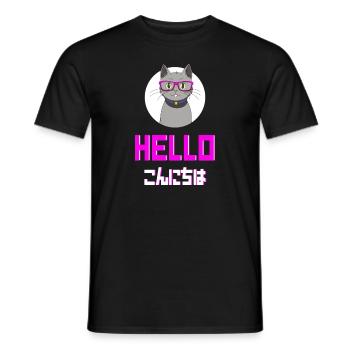 Cute Grey Cat with Nerdy Glasses - Anime Shirt - Men's T-Shirt - black - Front - AI Model Male 178 light (178cm)