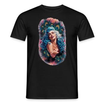 Exotische Fantasie Gefiederter Pfau Kunst - Männer T-Shirt - Schwarz - Vorne - AI Model Male 178 light (178cm)