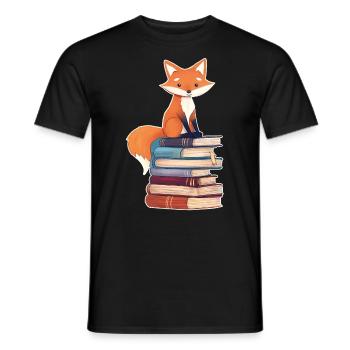 Renard sur pile de livres - T-shirt homme - noir - Devant - AI Model Male 178 light (178cm)
