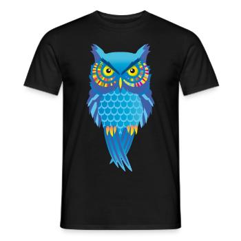 Hibou bleu, oiseau coloré frappant - T-shirt homme - noir - Devant - AI Model Male 178 light (178cm)