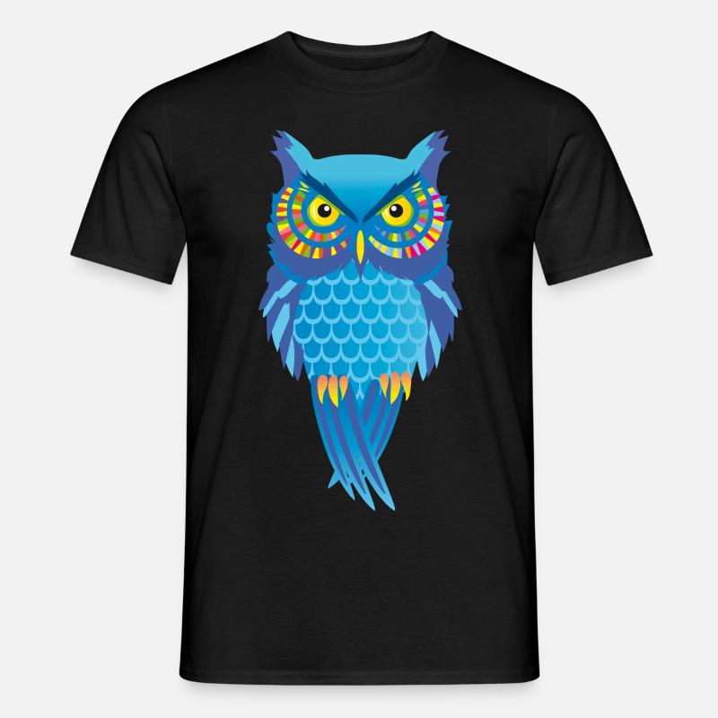 Eule blau, bunt Vogel auffallend - Männer T-Shirt - Schwarz