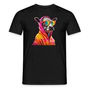 Cow with Sunglasses Colorful Cool Cows Farmer - Men's T-Shirt - black - Front - AI Model Male 178 light (178cm)