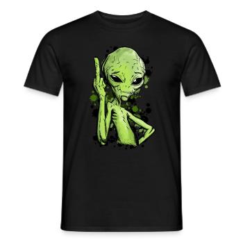 Alien with middle finger illustration - Men's T-Shirt - black - Front - AI Model Male 178 light (178cm)