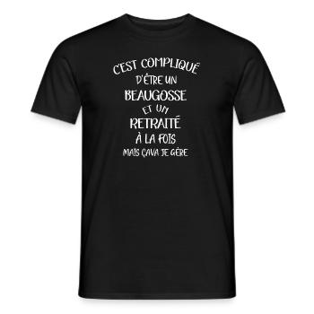 C'est compliqué d'être beaugosse t-shirt retraité - T-shirt homme - noir - Devant - AI Model Male 178 light (178cm)