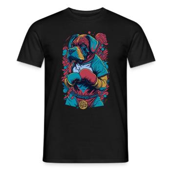 Hund mit Boxhandschuhen - Boxer Illustration - Männer T-Shirt - Schwarz - Vorne - AI Model Male 178 light (178cm)