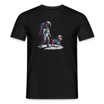 Astronaute qui promène son chien - T-shirt homme - noir - Devant - AI Model Male 178 light (178cm)