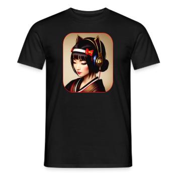 Modern geisha with headphones - Men's T-Shirt - black - Front - AI Model Male 178 light (178cm)
